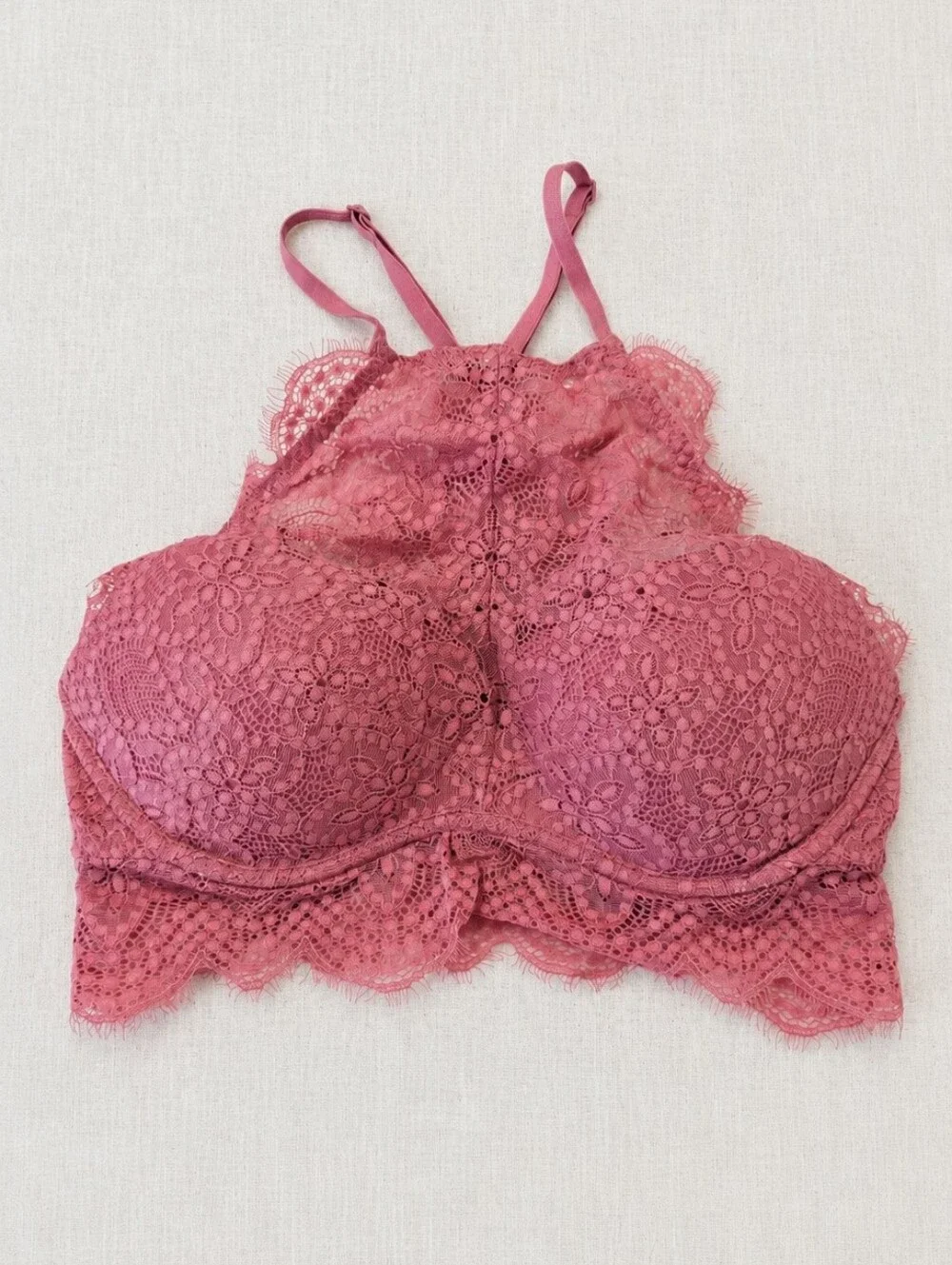 PINK Victoria's Secret Lace High-Neck Push Up Bralette in Dusty Rose Size S